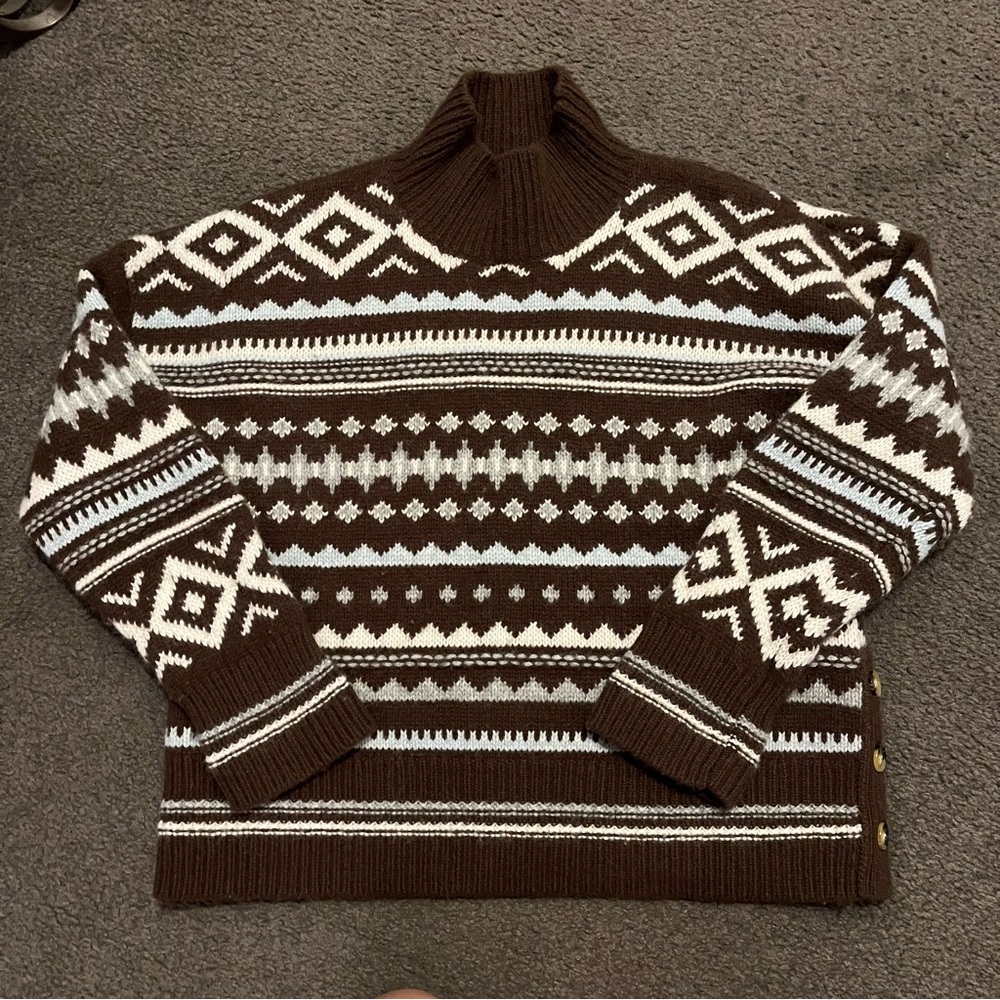 Sundance Brown, Cream & Light Blue Fair Isle Turtleneck Sweater - Picture 2 of 6